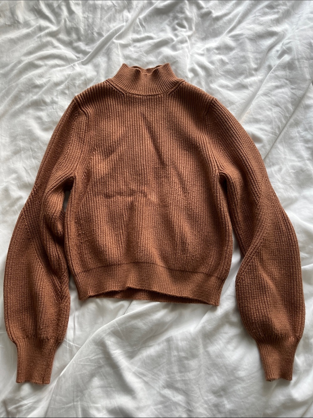 Zara Ribbed Turtleneck Sweater in Camel Brown